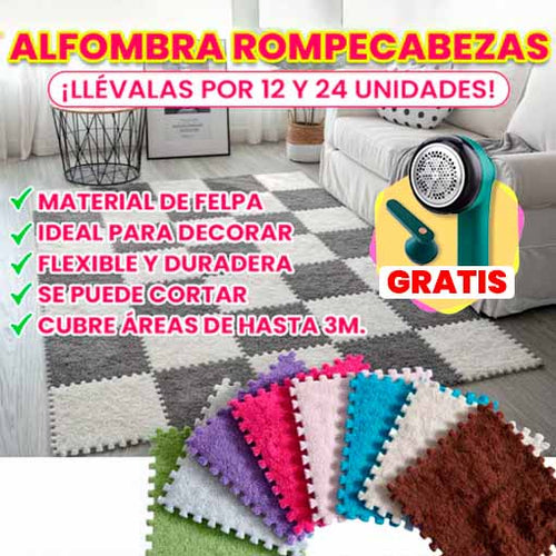 PACK 12 ALFOMBRAS ROMPECABEZAS DE FELPA🤩+ 1 QUITA PELUSA ¡GRATIS!