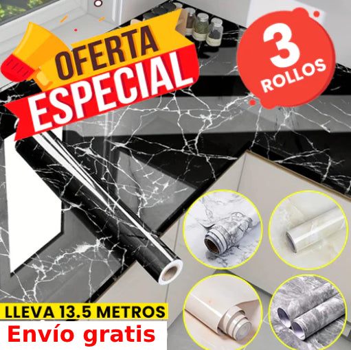 3 ROLLOS DE PAPEL STICKER DE MARMÓL 😱 ¡Para mesones, paredes, cajones y más!
