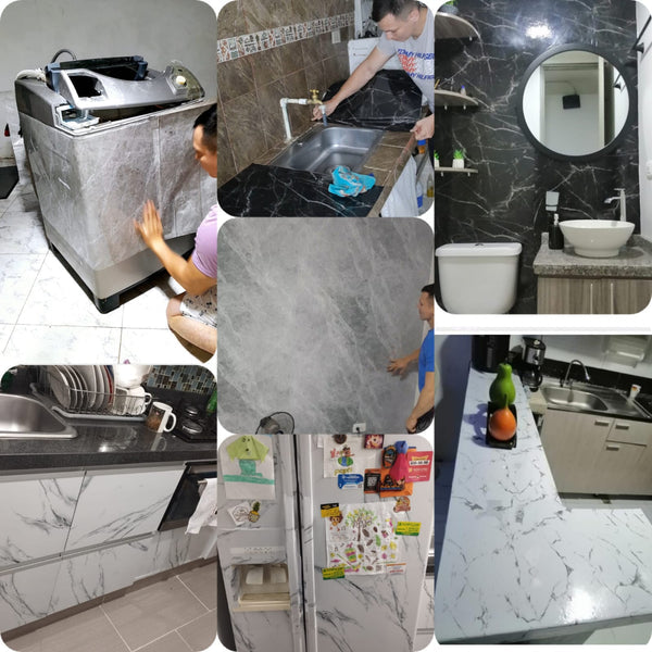 3 ROLLOS DE PAPEL STICKER DE MARMÓL 😱 ¡Para mesones, paredes, cajones y más!