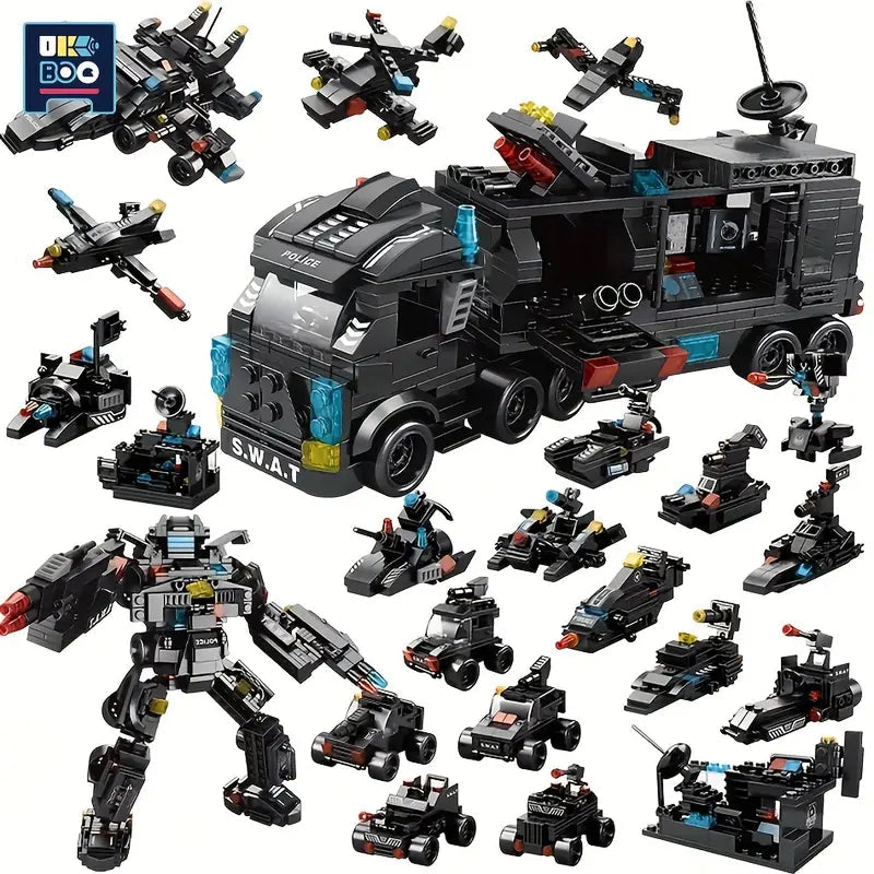 👮♂️City SWAT Armable🧩Con 585 piezas para que armes más de 20 figuras diferentes
